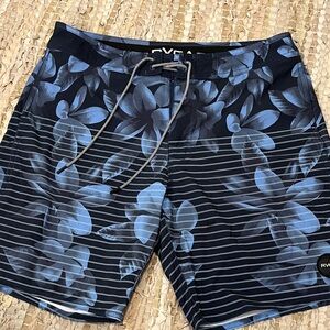 RVCA Men's Black and Blue Floral Board Shorts